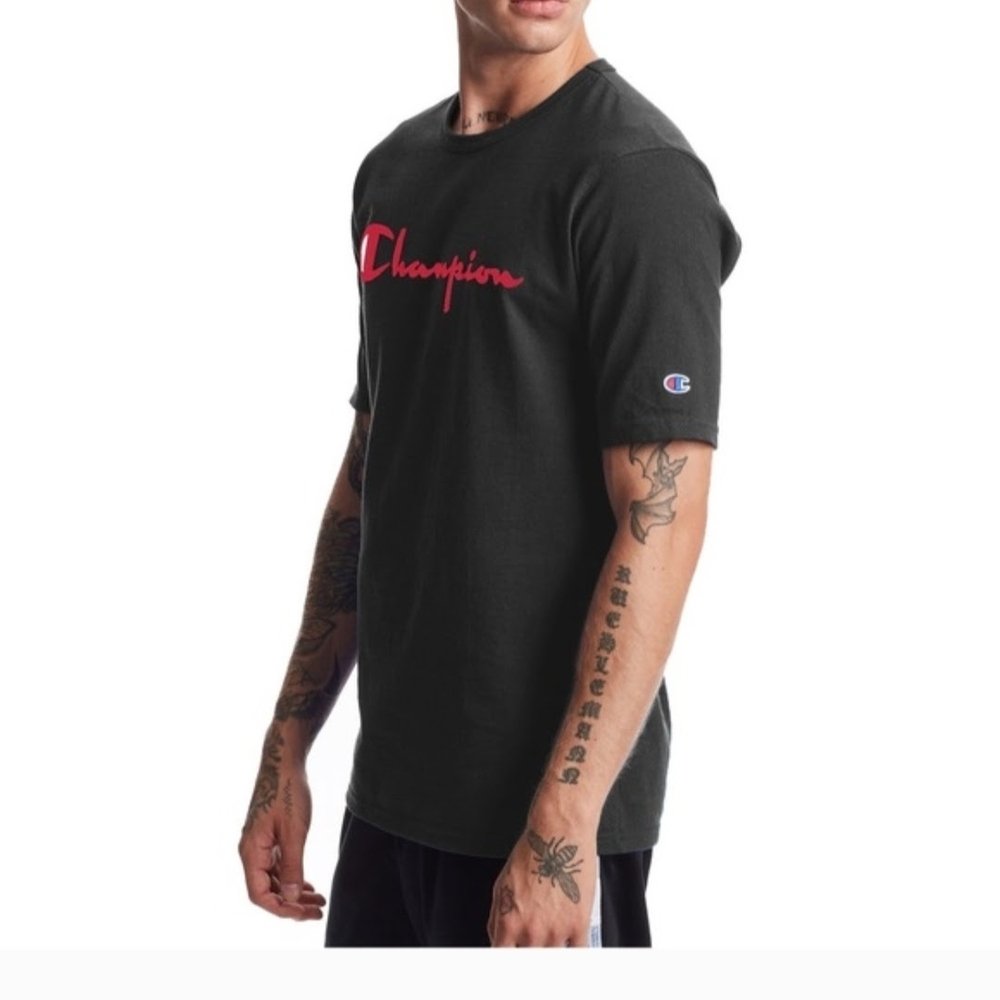Champion Black Tee with Red Logo